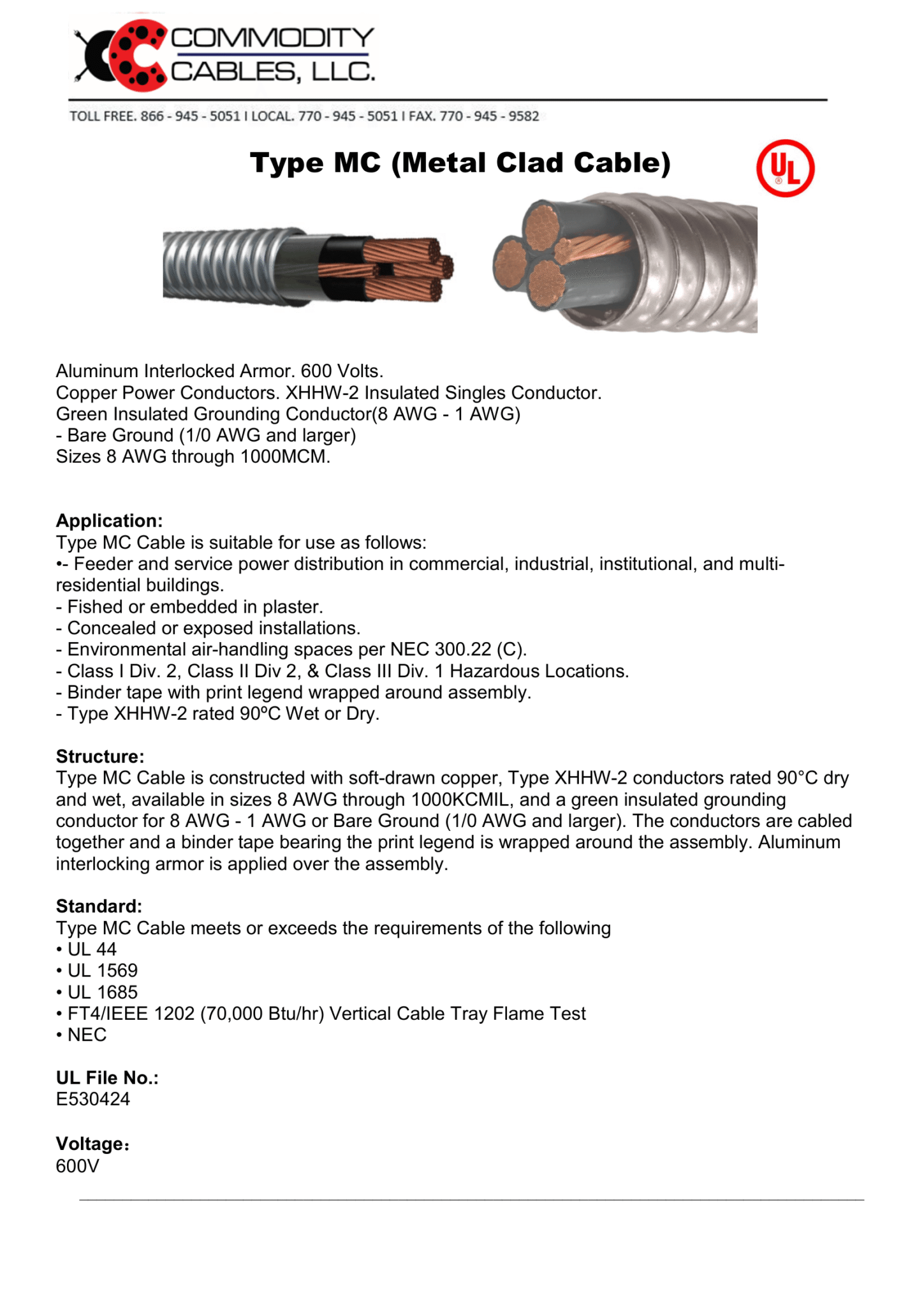 MC CU+XHHW-2 COPPER Datasheet